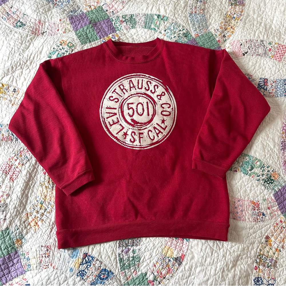 Levi's 90’s Vintage Red Crew Neck with Logo Sweatshirt Unisex Size Small